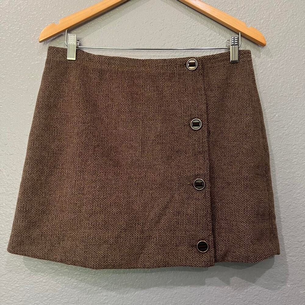 prAna expresso brown A-line wrap mini skirt size 6